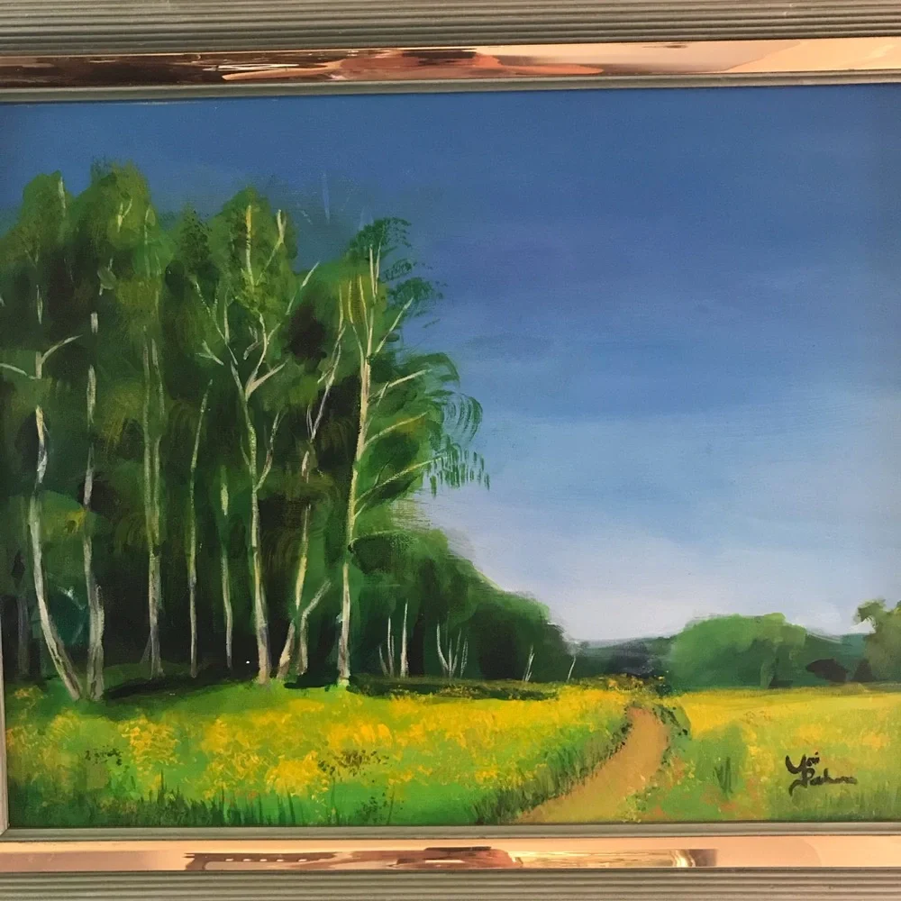 Vintage original acrylic painting in frame